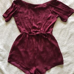 Sabi Skirt- off the shoulder, burgundy romper